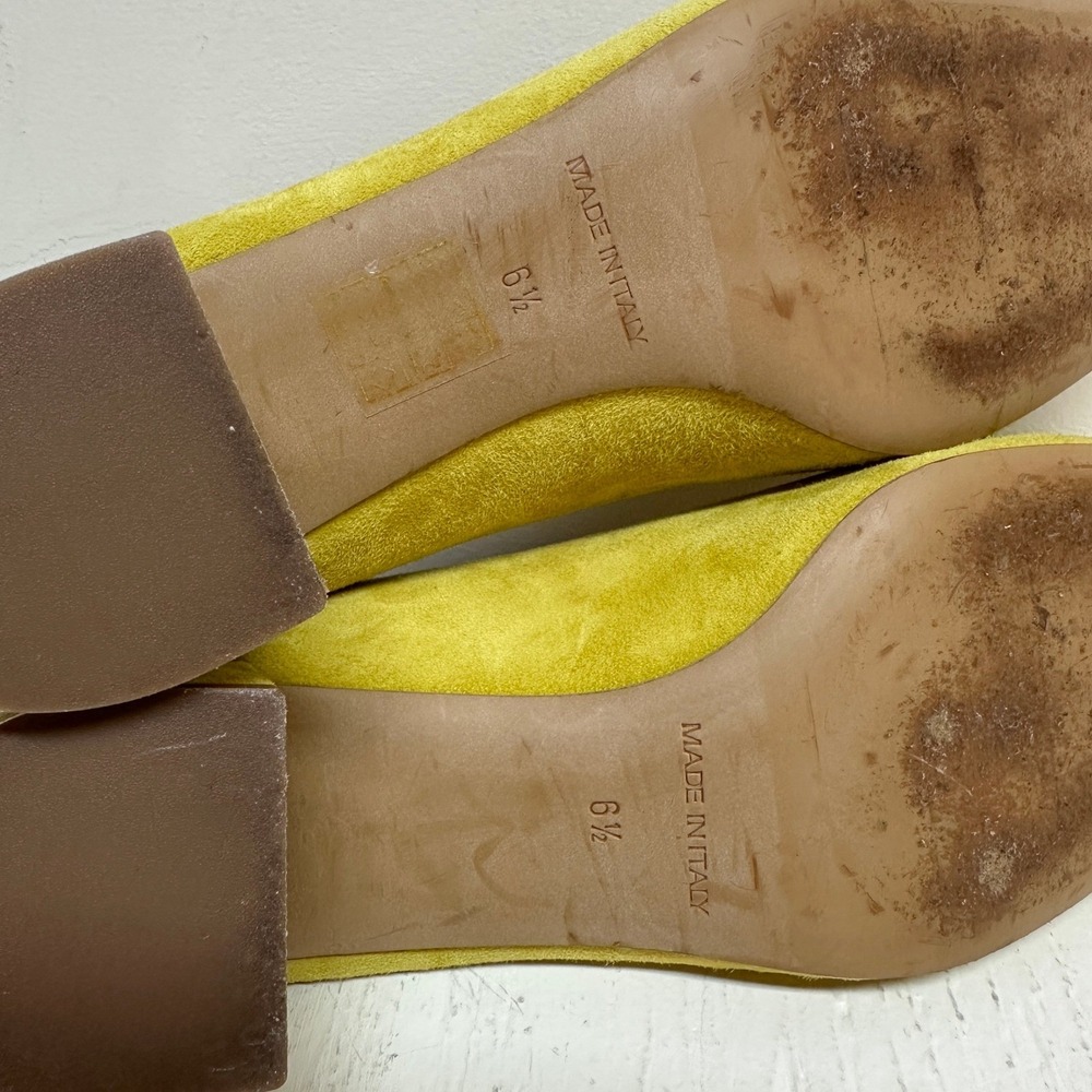 EVERLANE Day Heel Yellow Suede Gathered Elastic Block Heel Pumps Women 6.5 Italy - Picture 9 of 10